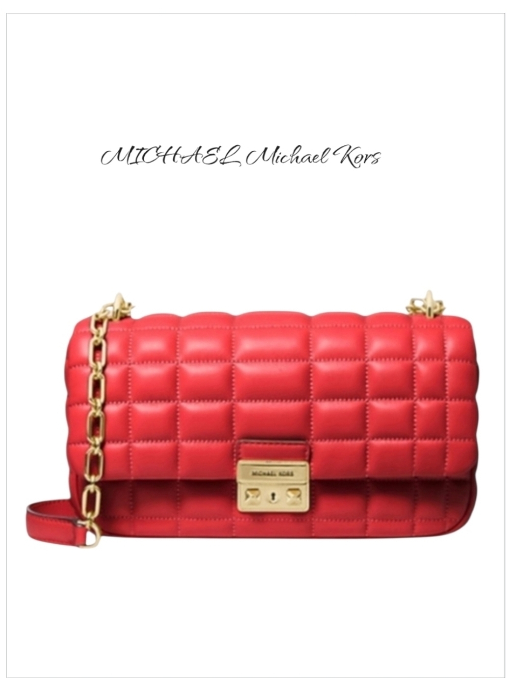 MICHAEL Michael Kors Tribeca Large Quilted Leather Shoulder Bag Lacquer Red NWT